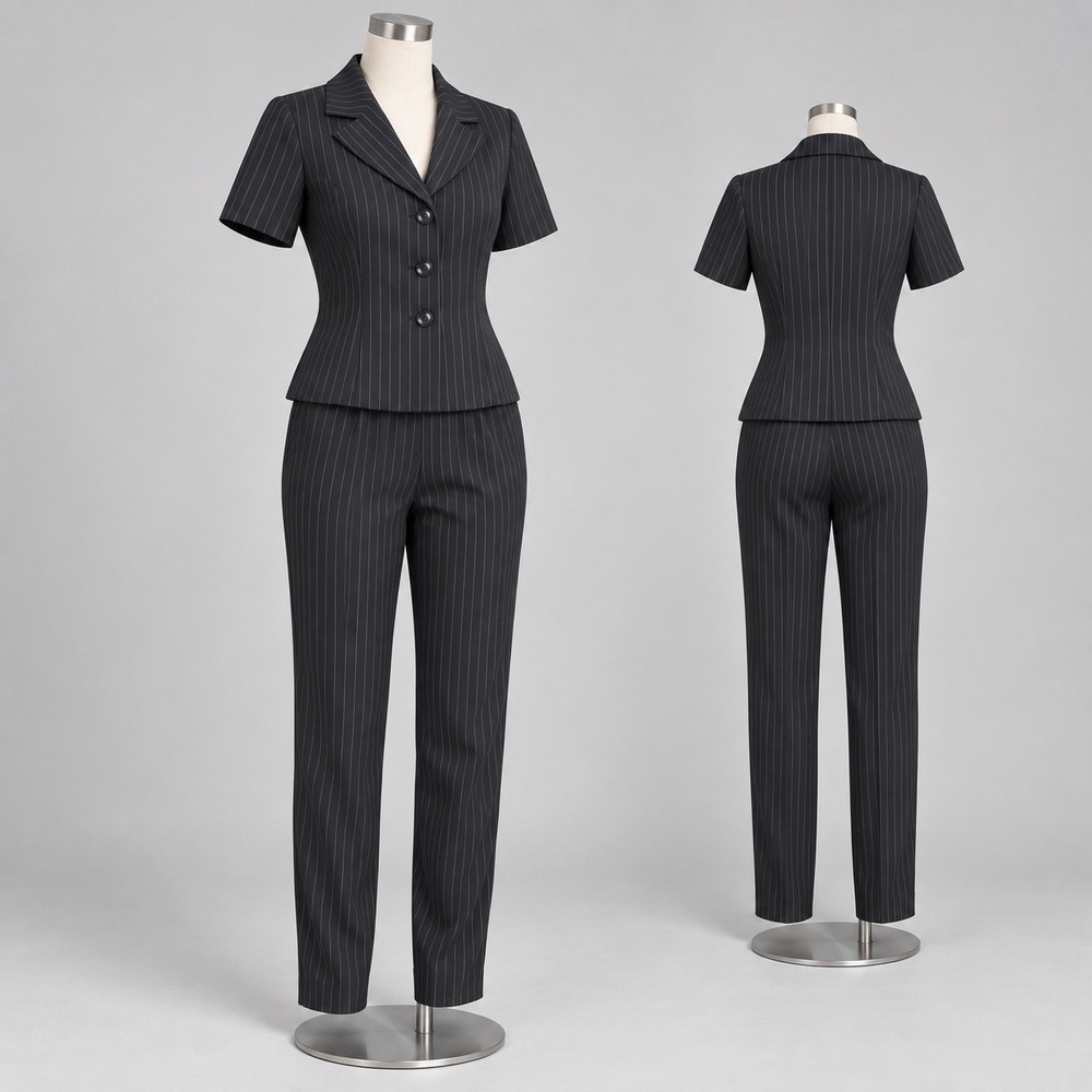 Vintage 90s Pinstripe 2 Piece Pantsuit 8P Olivia Matthews Office Siren Made USA